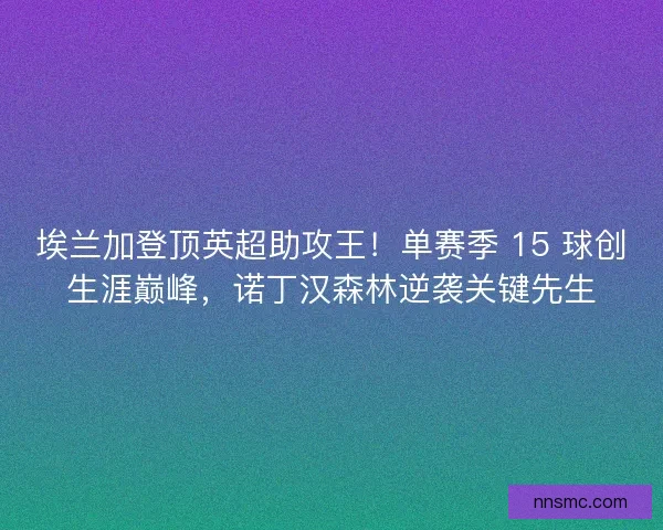 埃兰加登顶英超助攻王！单赛季 15 球创生涯巅峰，诺丁汉森林逆袭关键先生